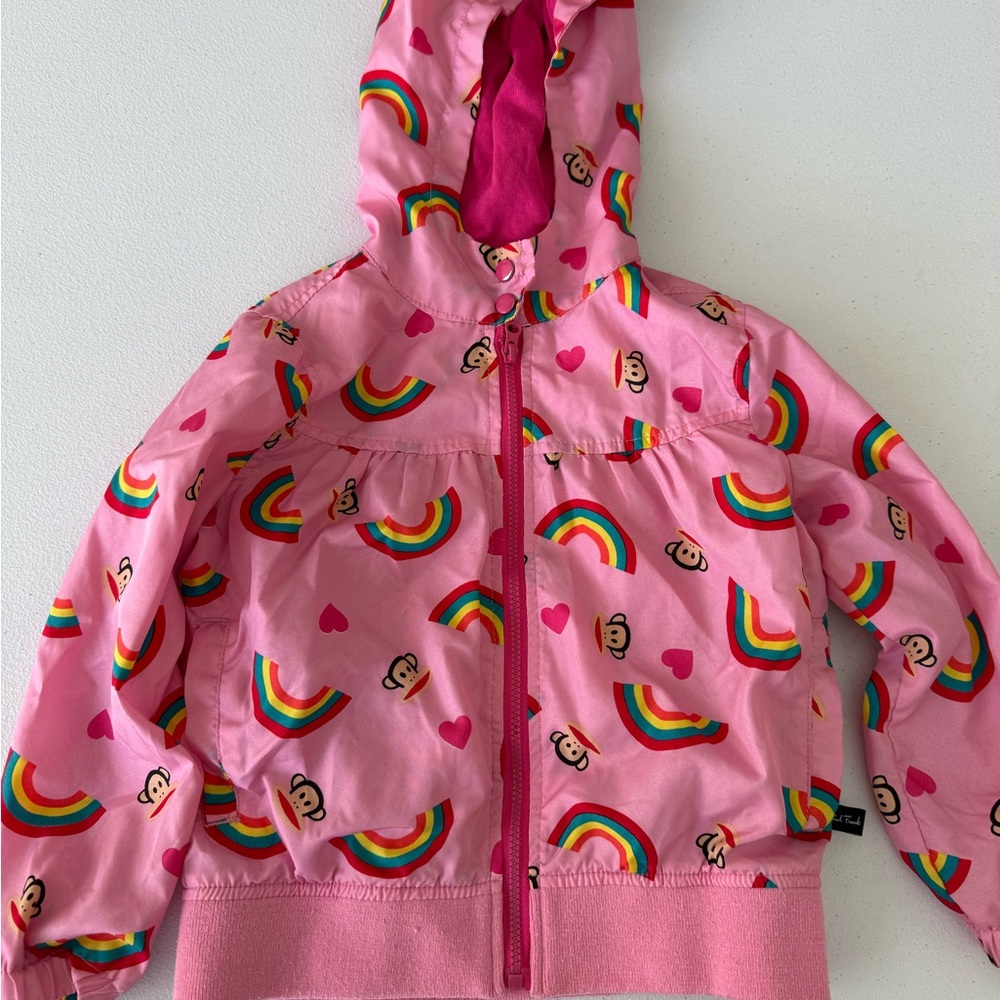 Kids Girls 3T Paul Frank Monkey Rainbows Pink Jacket Hooded Zip Up